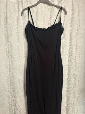 SKIMS Black Lace-Trim Slip Dress